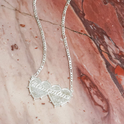 Shrimps Double Heart Personalised Necklace Silver Plate