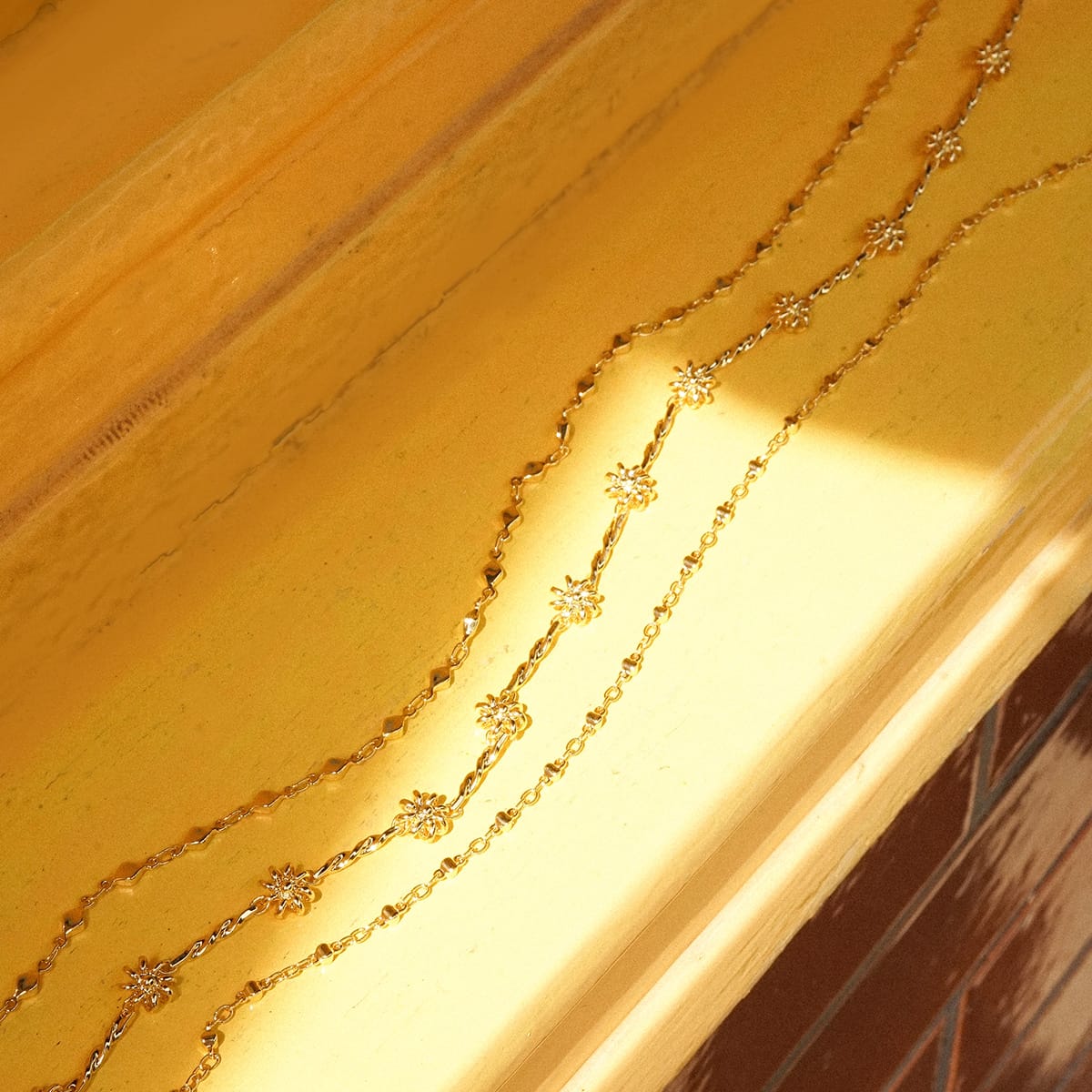 Square Bead Chain Necklace 18ct Gold Plate