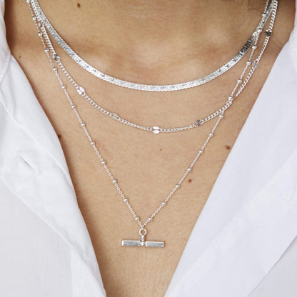 T Bar Bobble Chain Necklace Sterling Silver