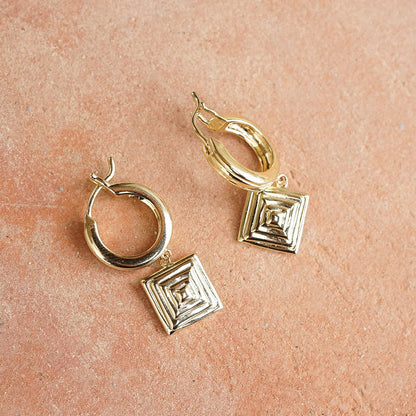 Strata Square Drop Earrings 18ct Gold Plate