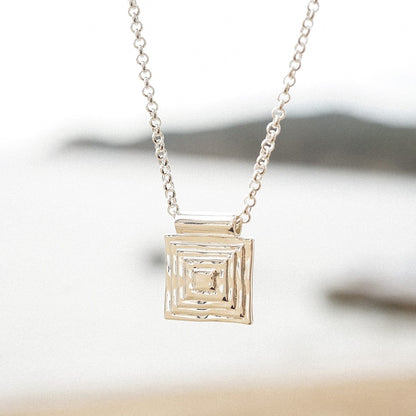 Strata Square Earrings & Necklace Set Silver Plate