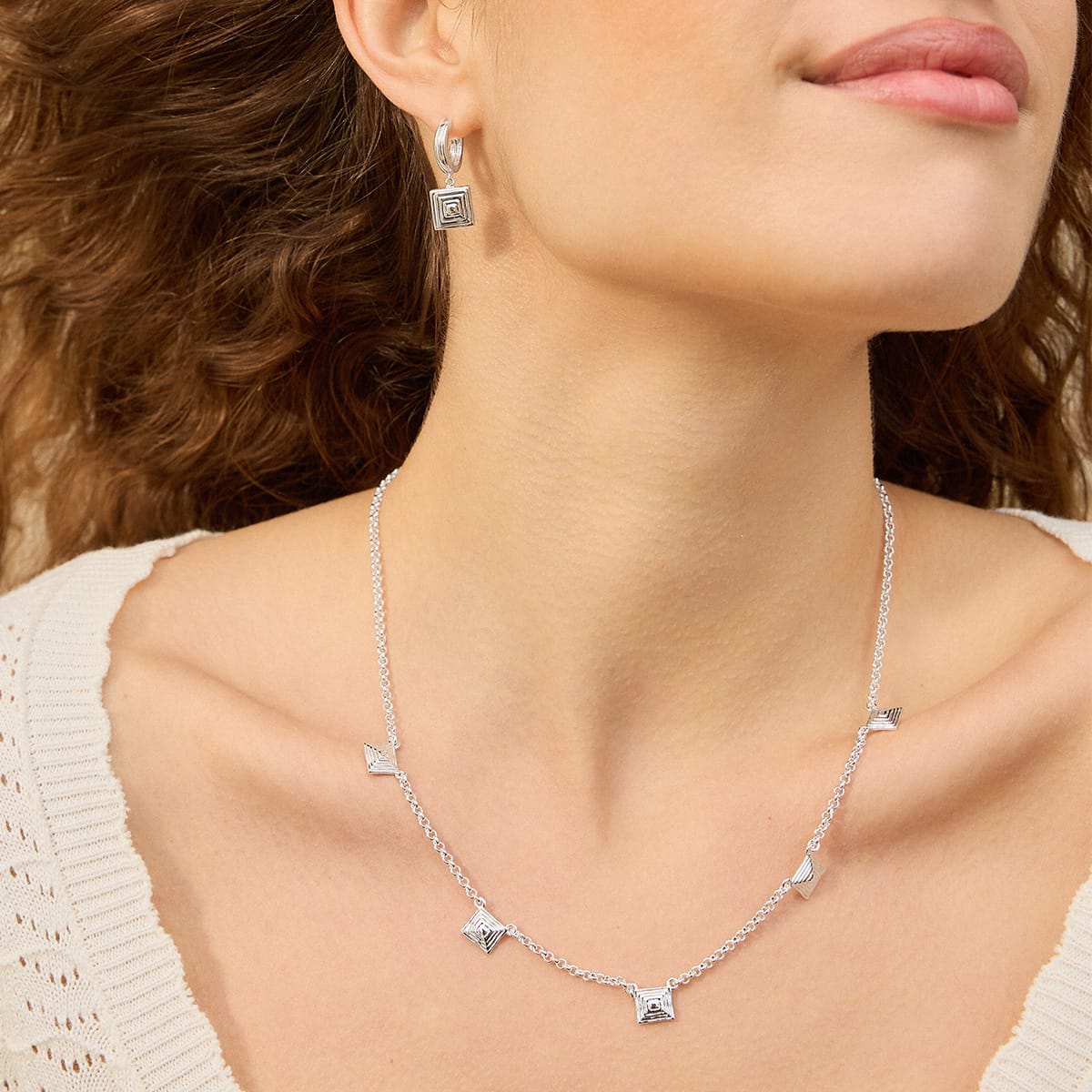 Strata Station Necklace Silver Plate
