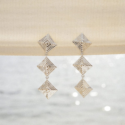 Strata Triple Drop Earrings Silver Plate
