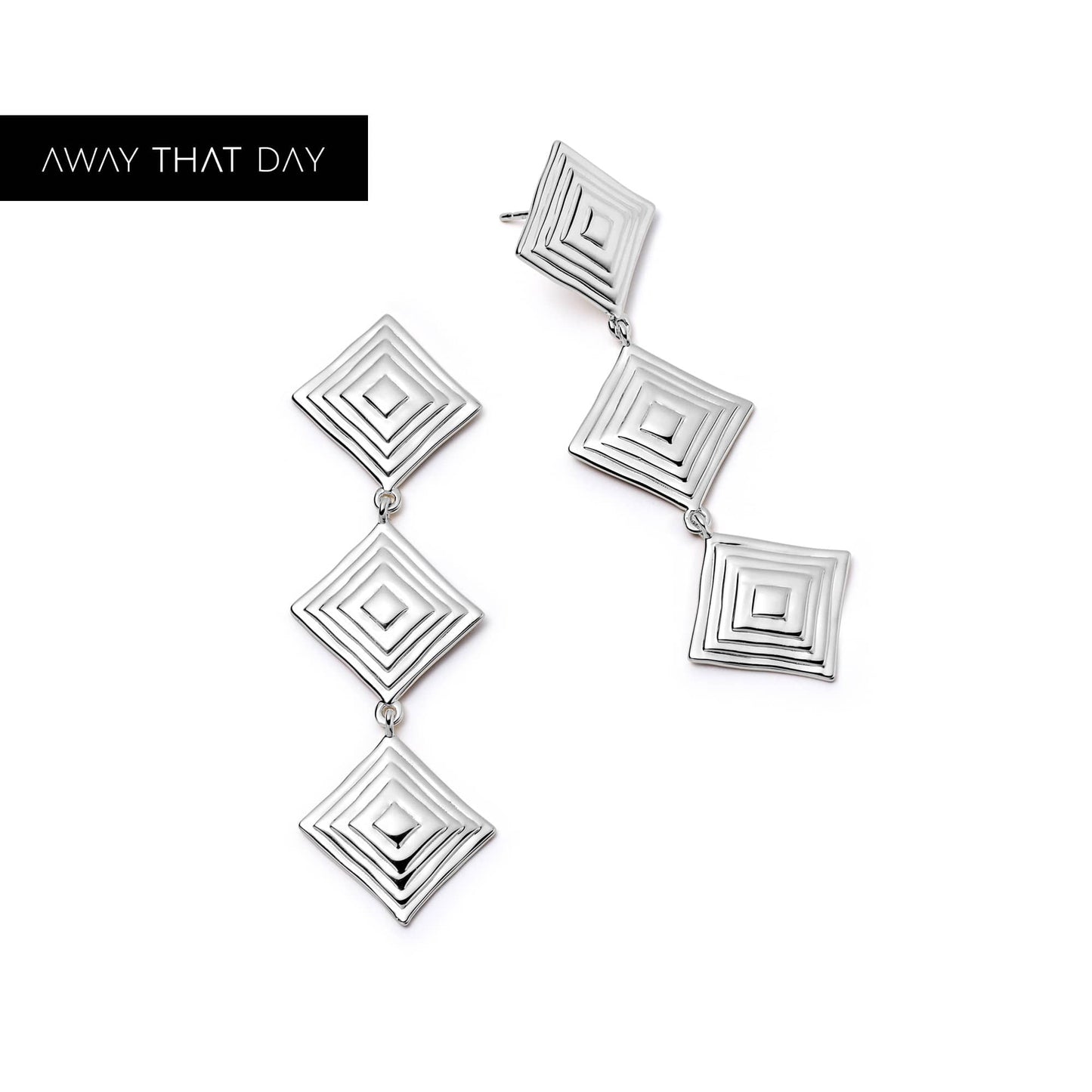 Strata Triple Drop Earrings Silver Plate