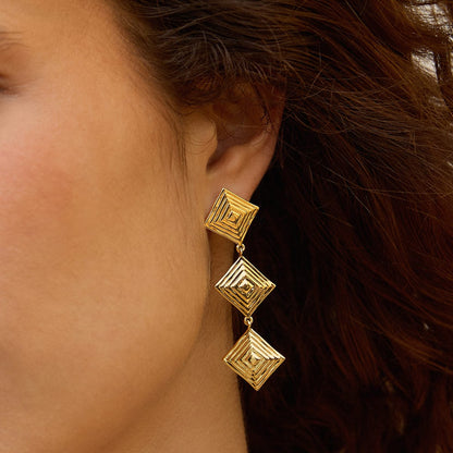 Strata Triple Drop Earrings & Necklace Set 18ct Gold Plate