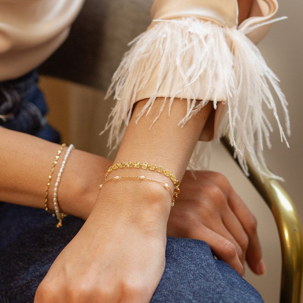 Sunburst Pearl Bracelet Stack 18ct Gold Plate