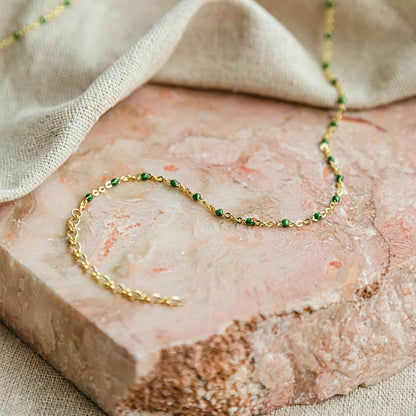 Treasures Green Beaded Necklace 18ct Gold Plate
