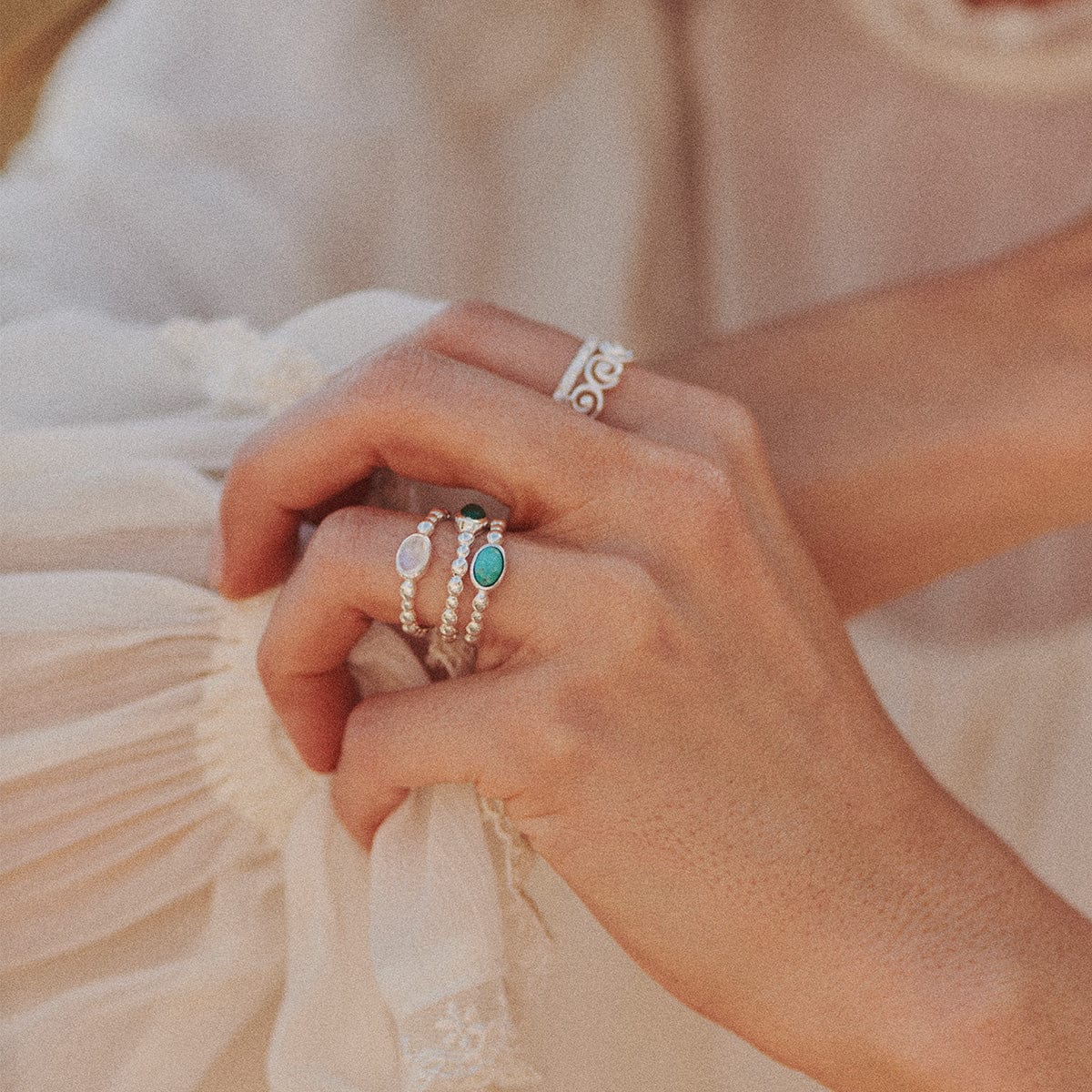 Turquoise Healing Stone Bobble Ring Sterling Silver