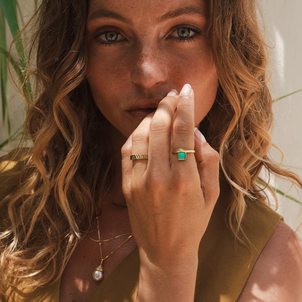 Turquoise Wave Ring 18ct Gold Plate