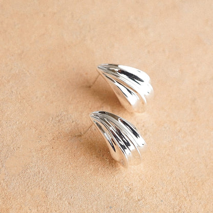 Wave Stud Earrings Silver Plate