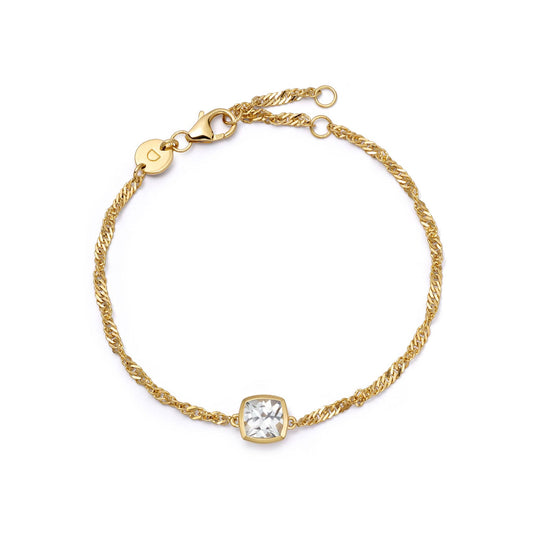 White Topaz April Birthstone Charm Bracelet 18ct Gold Plate
